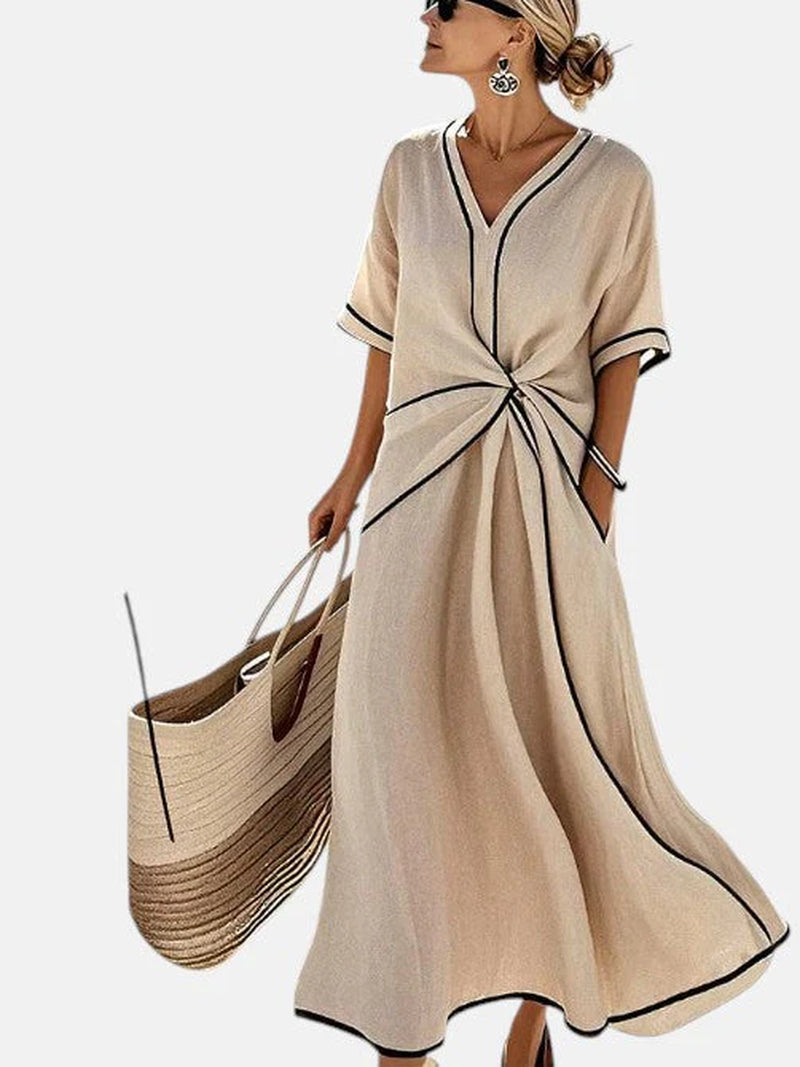 Quiet Blossom- Vestido De Lino Con Detalle Drapeado