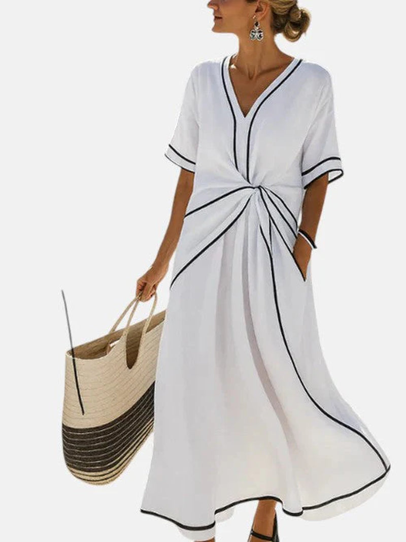 Quiet Blossom- Vestido De Lino Con Detalle Drapeado