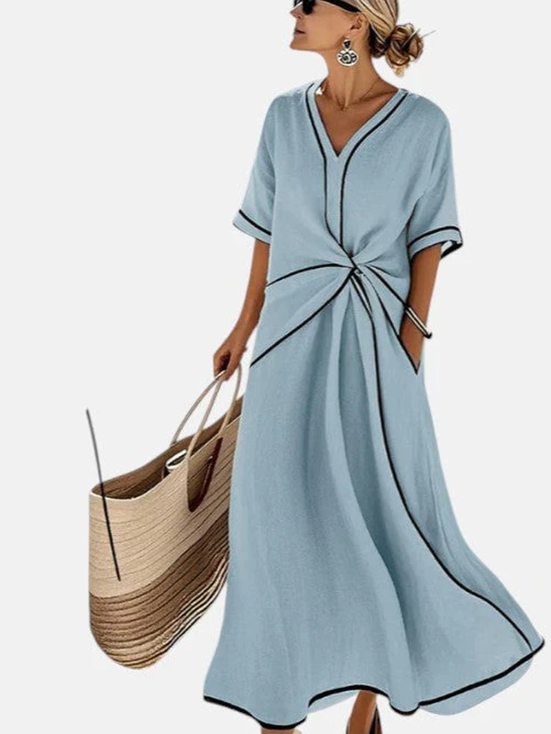Quiet Blossom- Vestido De Lino Con Detalle Drapeado